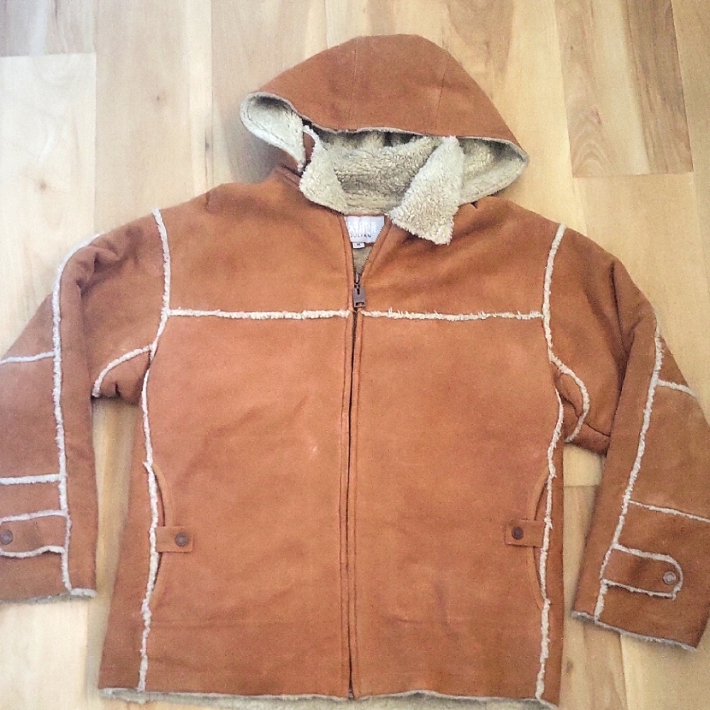 Vintage leather Shearling Hooded Jacket sz M